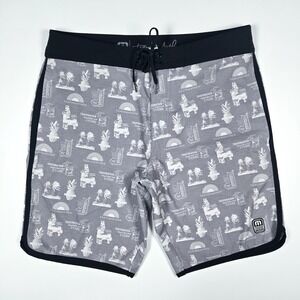 Travis Mathew Mens‎ 33 El Fiestero Board Shorts Gray Logo Swim Trunks